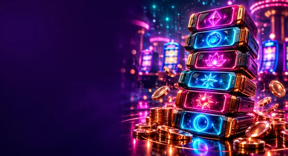Stack of glowing slot reels with gem and star symbols