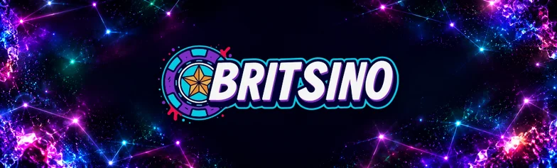 Britsino logo on a starry neon constellation background