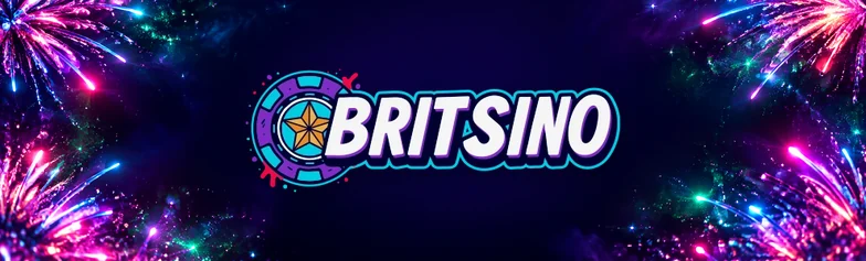 Britsino logo surrounded by neon fireworks