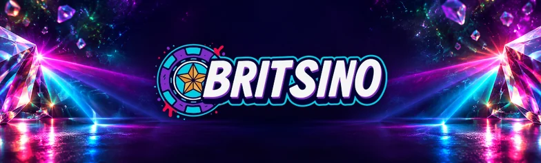 Britsino logo between two glowing crystal prisms