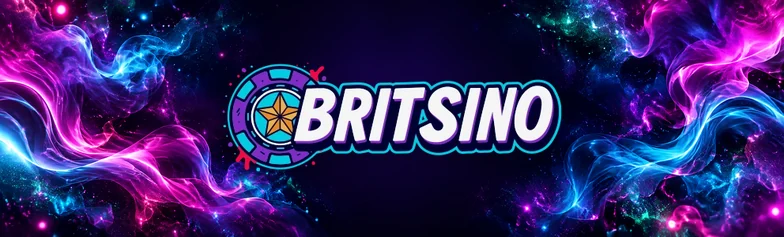 Britsino logo framed by swirling violet and blue light